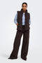 Front image of a model wearing the Power short waistcoat in chocolate, by brand Jacqueline de yong