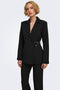 Front image of a model wearing the Storm ls buckle blazer in black, by brand Jacqueline de yong