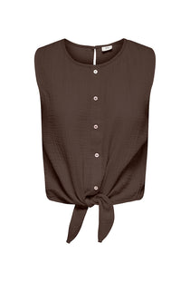 Front image of the Theis life button top in brown, by brand Jacqueline de yong