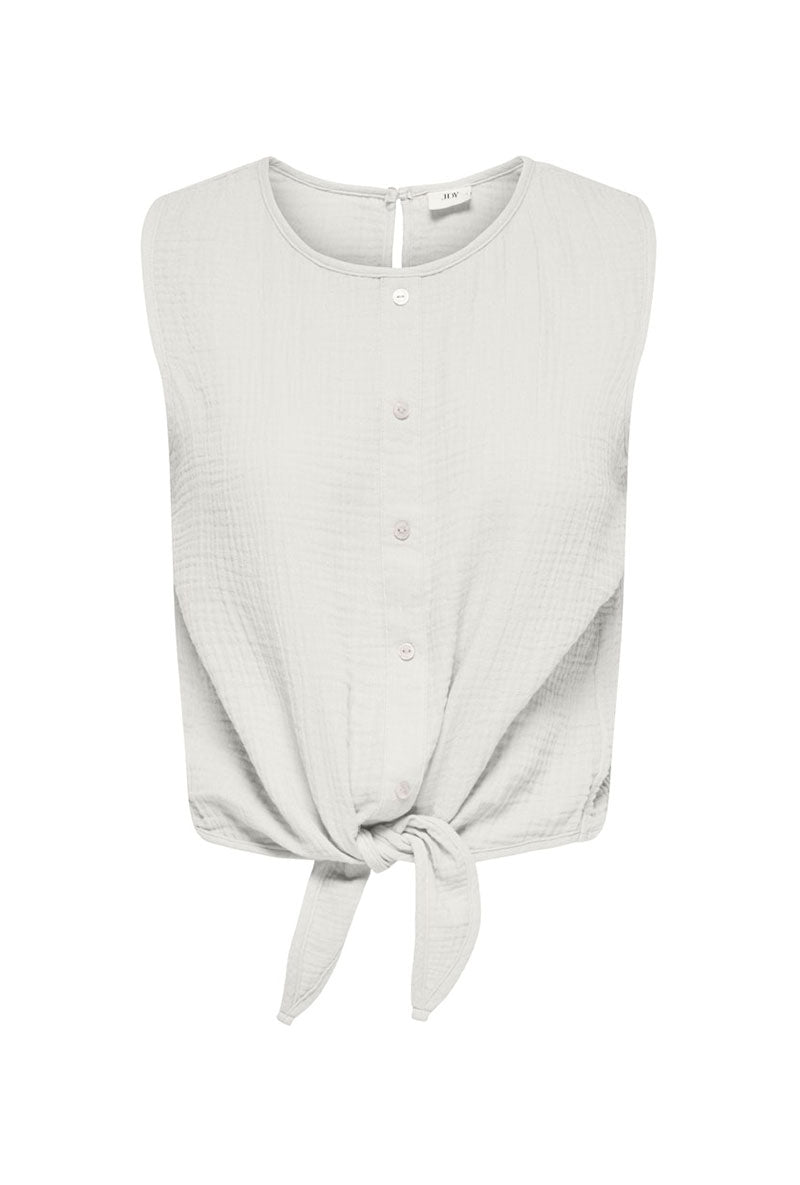 Front image of Theis life button top in white, by brand Jacqueline de yong