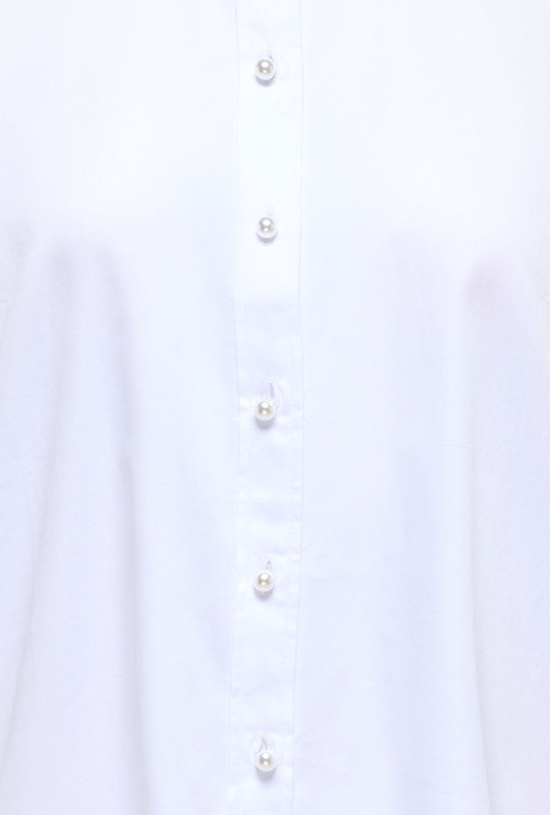 Detail image of Willow ls loose pearl shirt in white, by brand Jacqueline de yong