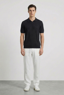 Black of the Deep rory open neck polo in black, by brand Deep
