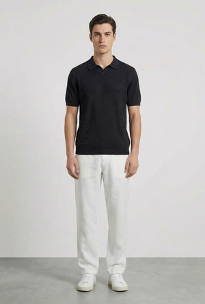 Black of the Deep rory open neck polo in black, by brand Deep