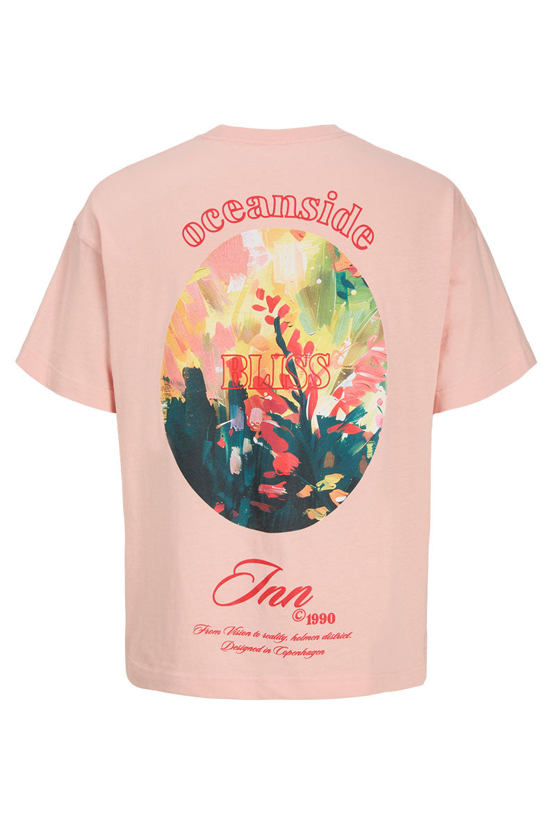 Back image of Montauk back graphic tee in peach, by brand Jack&jones