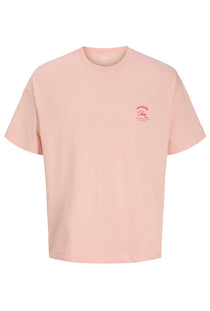 Front image of the Montauk back graphic tee in peach, by brand Jack&jones