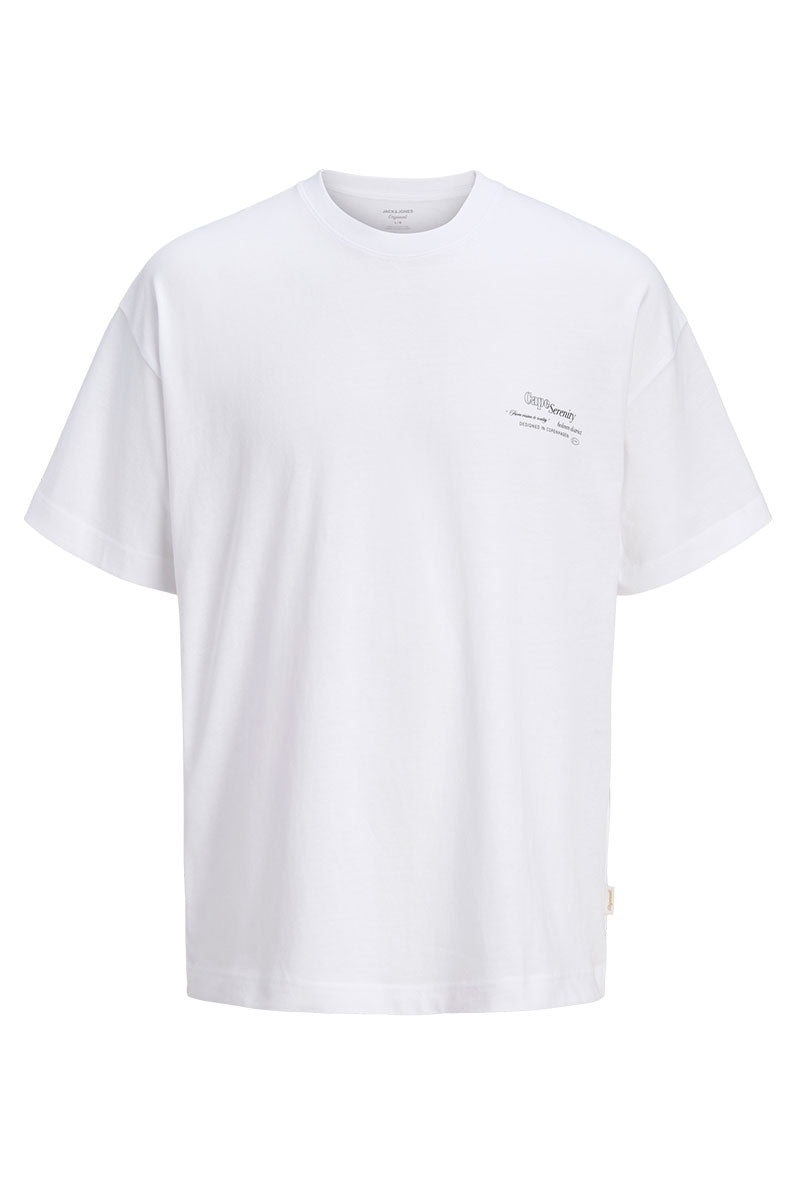 Front image of Montauk back graphic tee in white, by brand Jack&jones