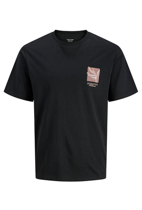 Front image of Montauk chestie ss tee in black, by brand Jack&jones