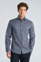 Front image of a model wearing Aop stretch ls shirt in navy, by brand Lindbergh