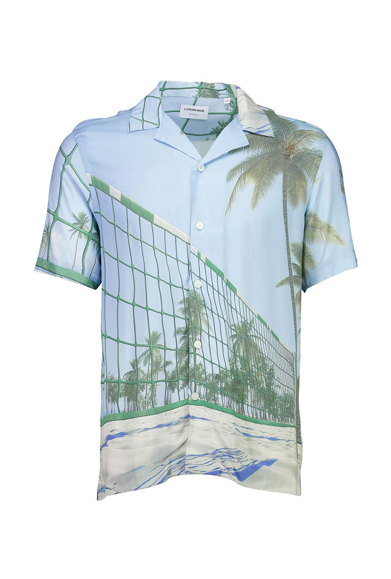 Front image of Aop summer viscose shirt in sky, by brand Lindbergh