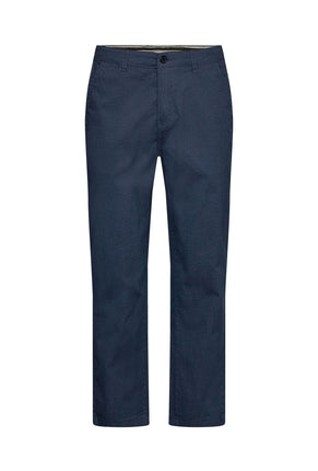 Front image of Aop superflex chino pants in navy, by brand Lindbergh