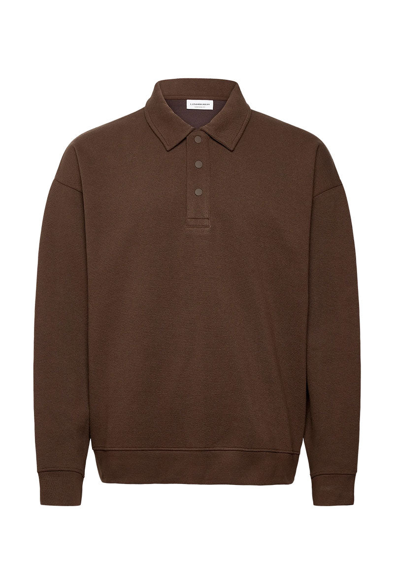 Front image of Birdeye sweat ls polo in brown, by brand Lindbergh