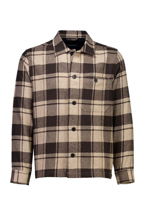 Front image of Check overshirt in brown, by brand Lindbergh