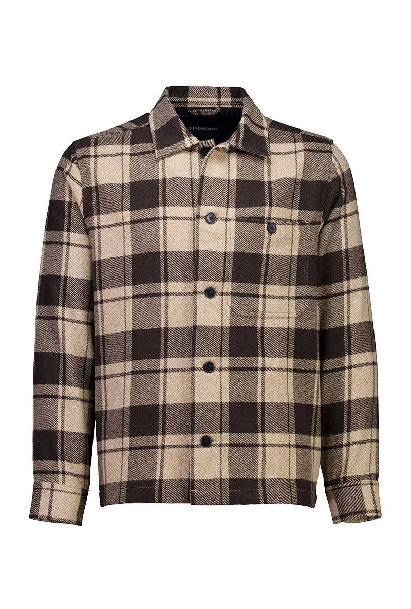 Front image of Check overshirt in brown, by brand Lindbergh