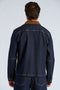 Back image of a model wearing the Corduroy collar overshirt in dark denim, by brand Lindbergh