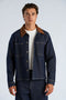 Front image of a model wearing Corduroy collar overshirt in dark denim, by brand Lindbergh