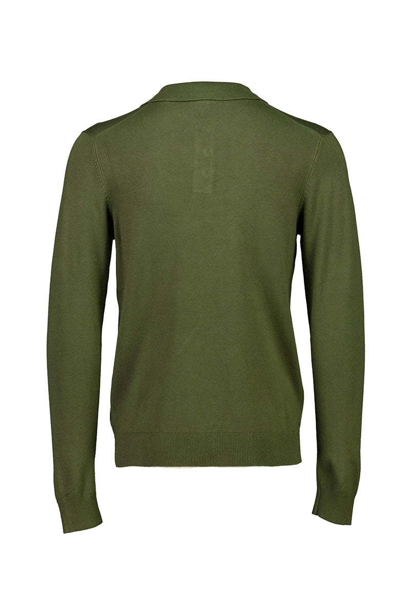 Back image of Lindbergh ecovero l/s zip polo in khaki, by brand Lindbergh