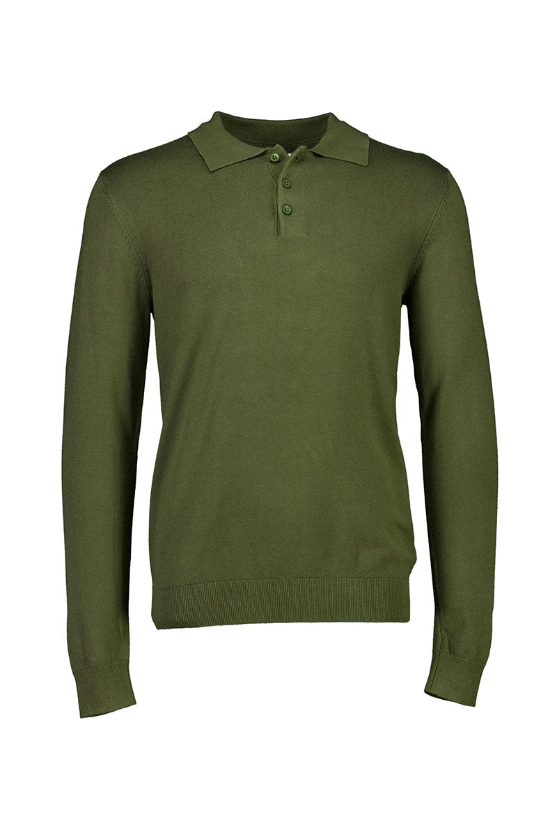 Front image of Lindbergh ecovero l/s zip polo in khaki, by brand Lindbergh