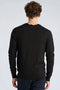 Back image of a model wearing the Ecovero vneck cardigan in black, by brand Lindbergh