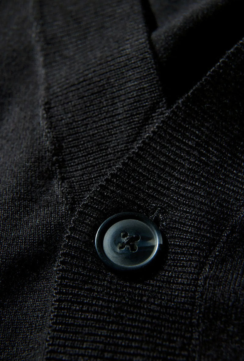 Front image of Ecovero vneck cardigan in black, by brand Lindbergh