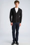 Front image of a model wearing the Ecovero vneck cardigan in black, by brand Lindbergh