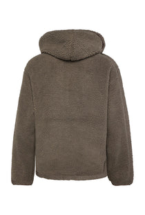 Back image of the Half zip pile hoodie in brown, by brand Lindbergh