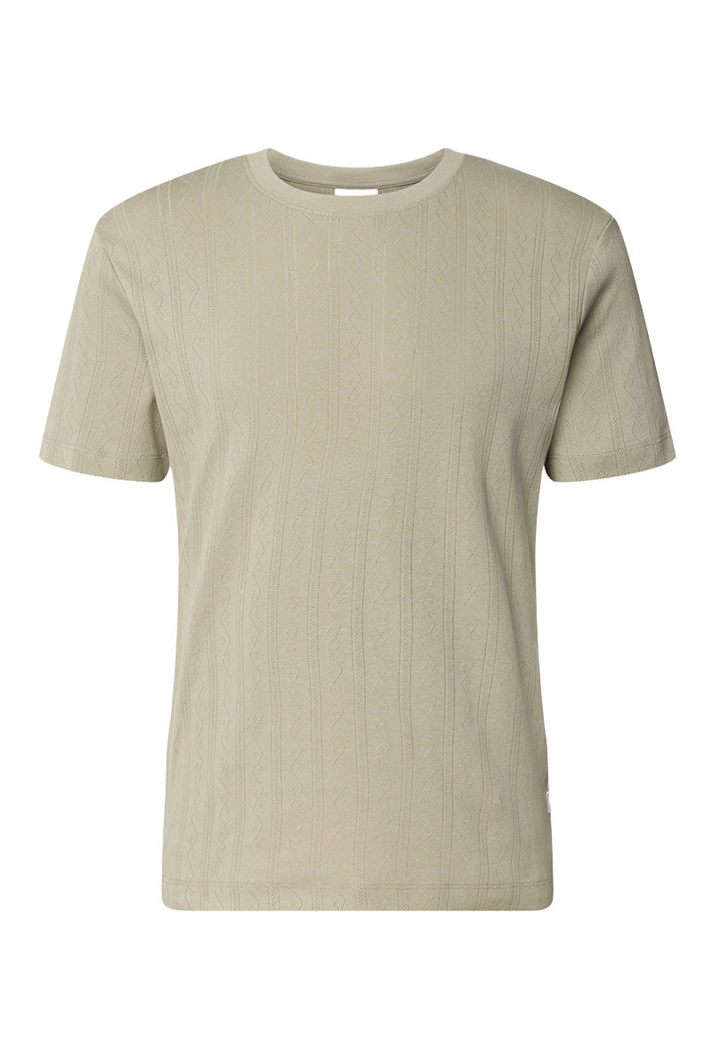 Front image of Jacquard ss tee in olive, by brand Lindbergh