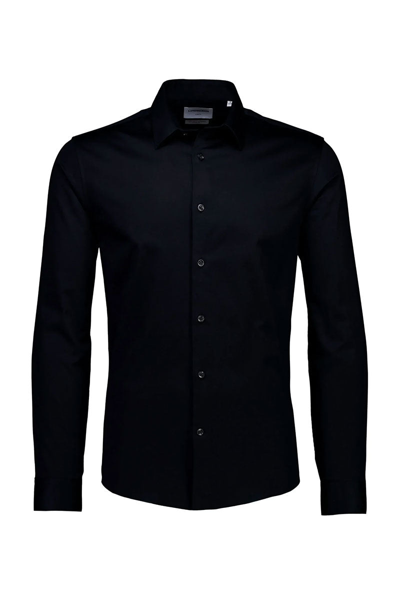 Front image of Plain sateen superlflex shirt in black, by brand Lindbergh
