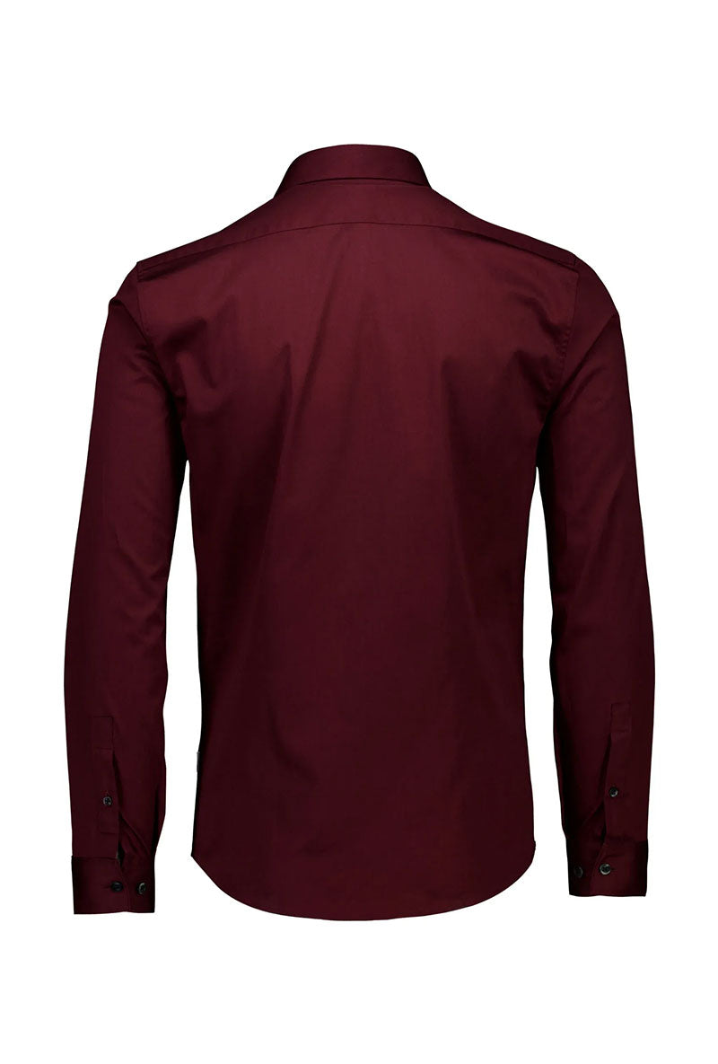 Back image of Plain sateen superlflex shirt in burgundy, by brand Lindbergh