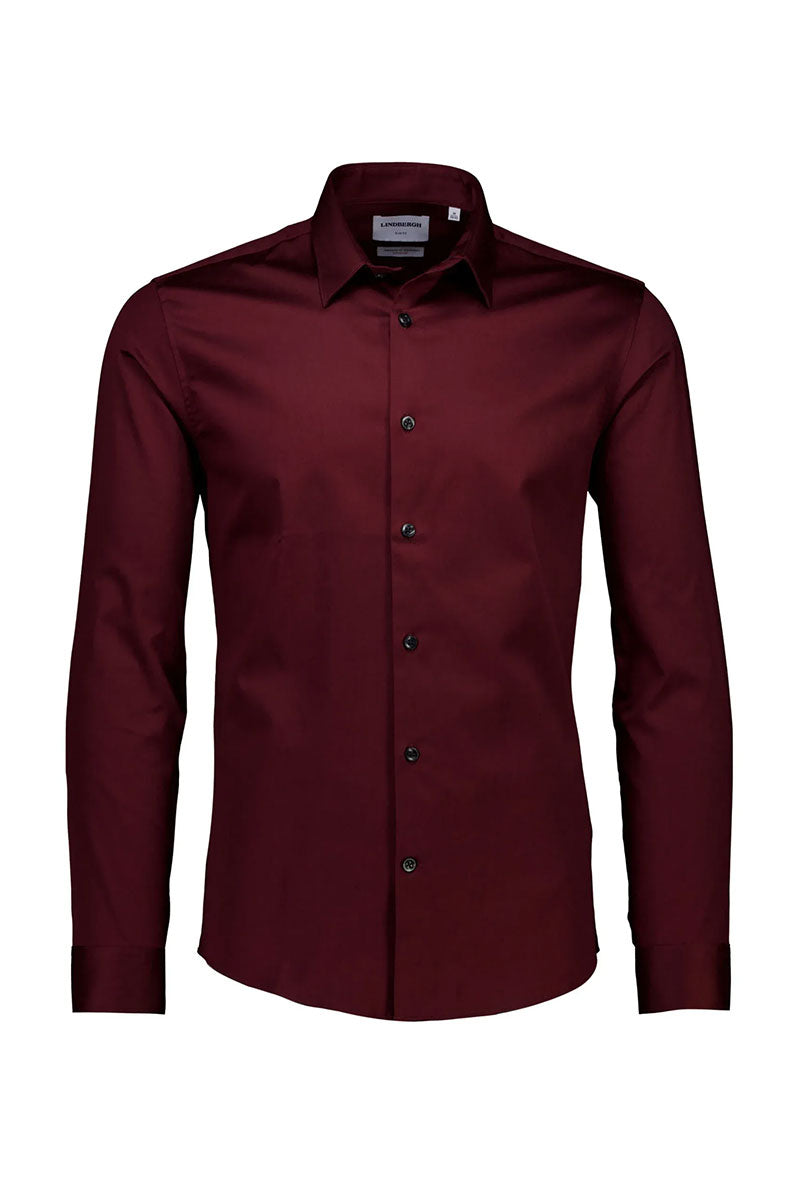 Front image of Plain sateen superlflex shirt in burgundy, by brand Lindbergh