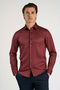 Front image of a model wearing Plain sateen superlflex shirt in burgundy, by brand Lindbergh