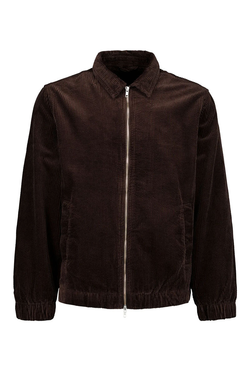 Front image of Seersucker corduroy zip jacket in brown, by brand Lindbergh