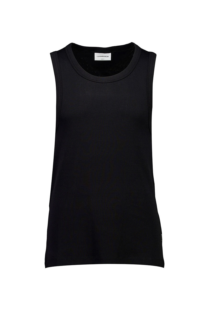 Front image of Slim fit tank top in black, by brand Lindbergh