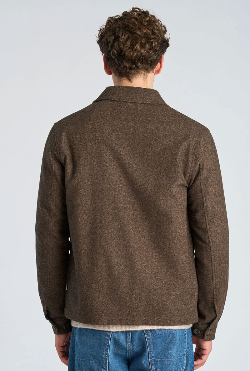 Back image of a model wearing Wool blend flannel overshirt in brown, by brand Lindbergh