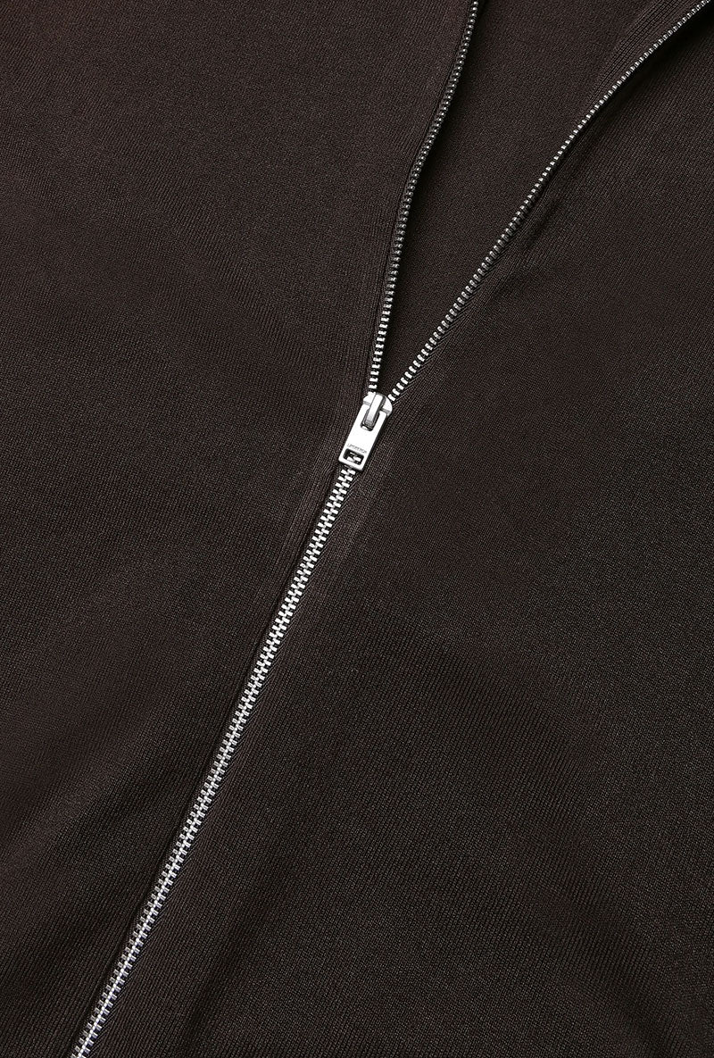 Front image of Soft viscose blend zip cardigan in brown, by brand Lindbergh