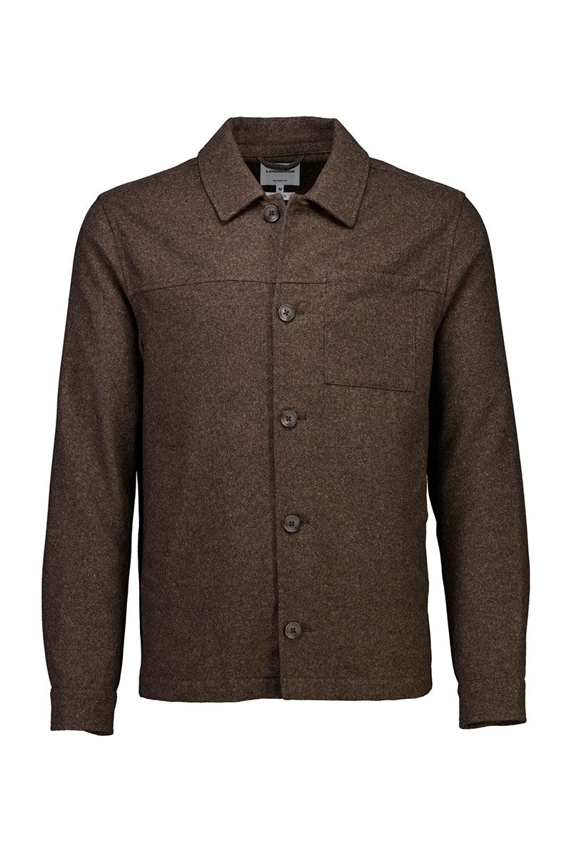 Front image of Wool blend flannel overshirt in brown, by brand Lindbergh