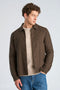 Front image of a model wearing Wool blend flannel overshirt in brown, by brand Lindbergh