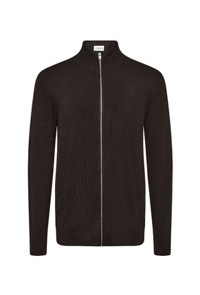 Front image of Soft viscose blend zip cardigan in brown, by brand Lindbergh