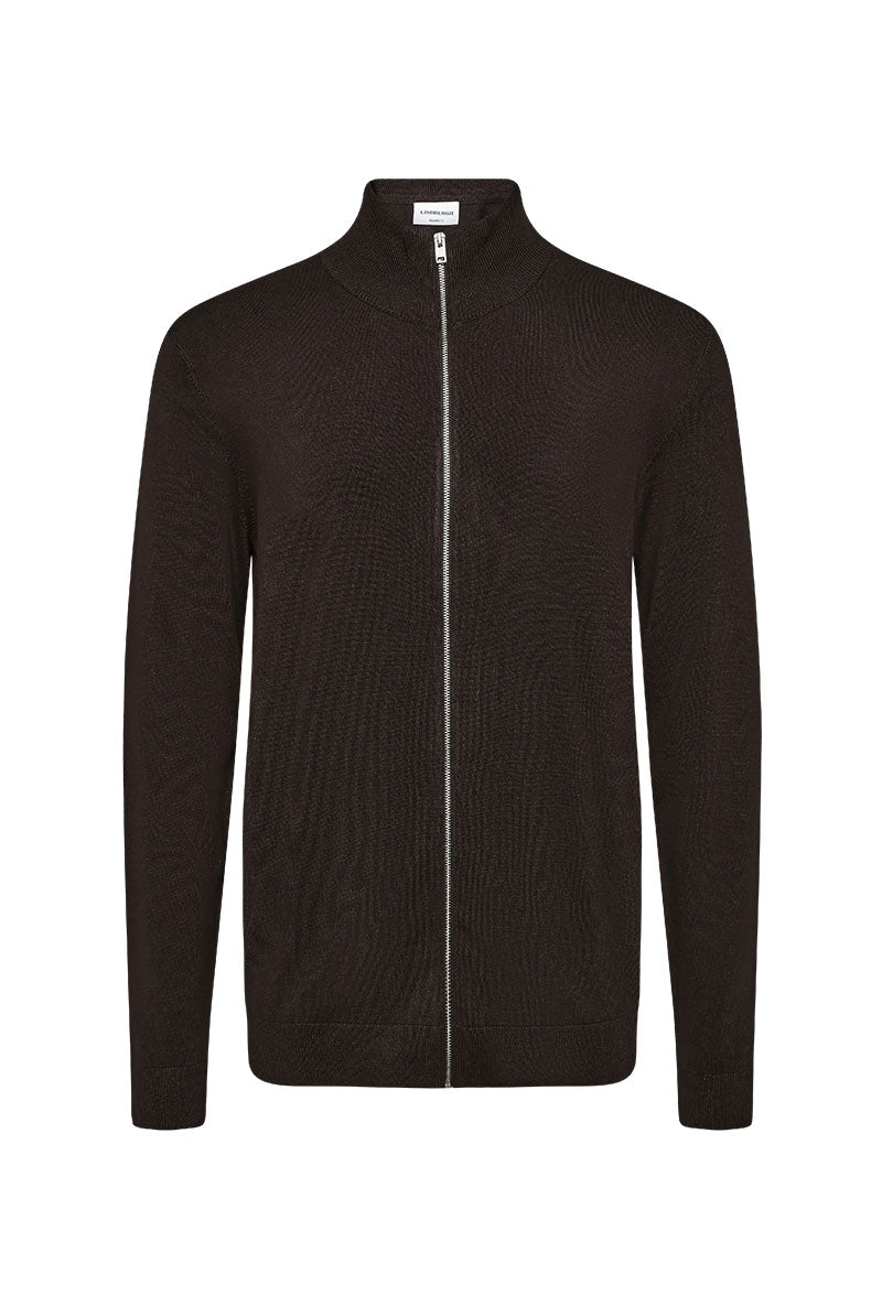 Front image of Soft viscose blend zip cardigan in brown, by brand Lindbergh