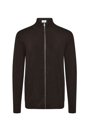 Front image of the Soft viscose blend zip cardigan in brown, by brand Lindbergh