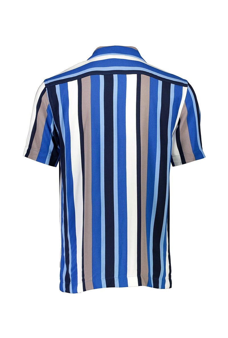 Back image of Bold stripe viscose shirt in blue, by brand Lindbergh