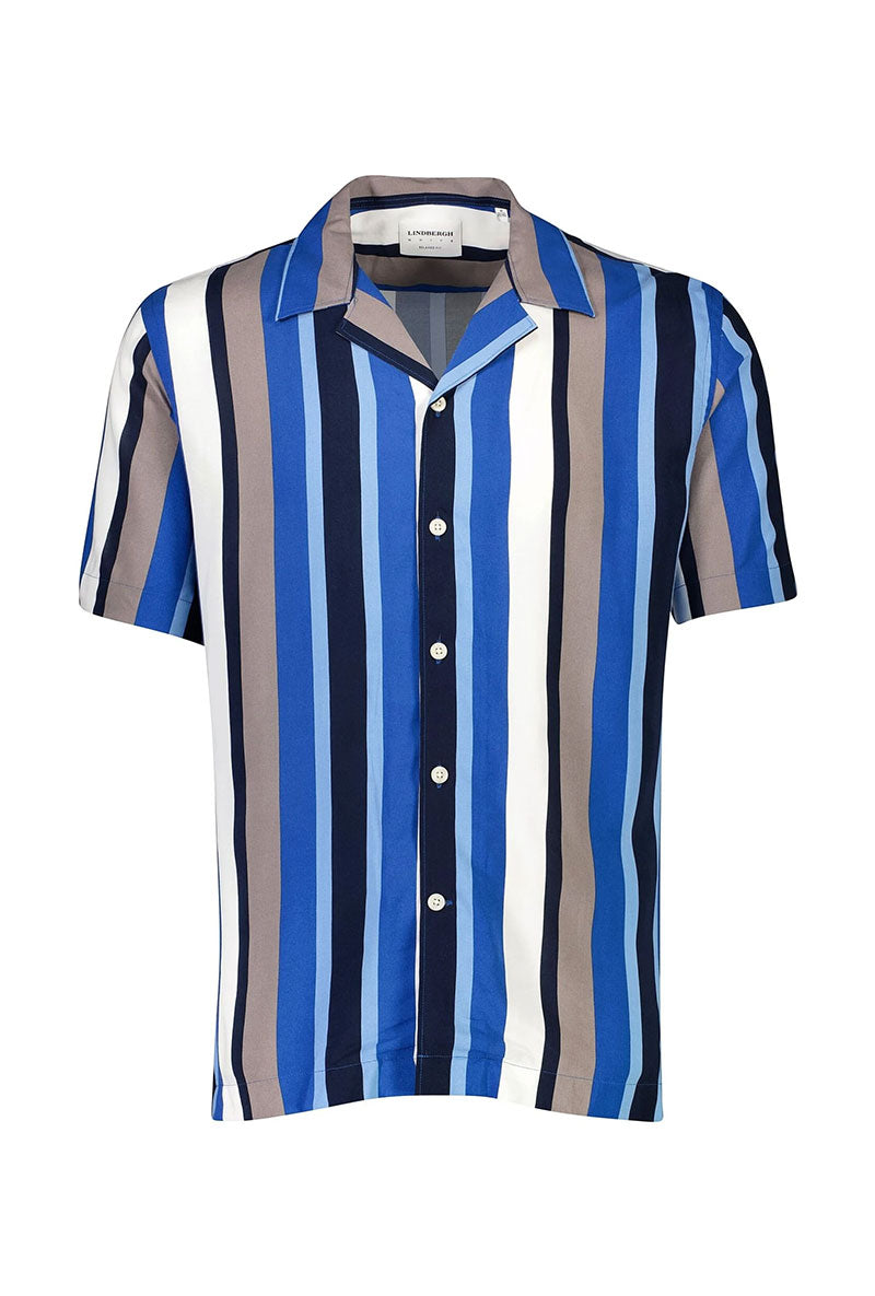 Front image of Bold stripe viscose shirt in blue, by brand Lindbergh