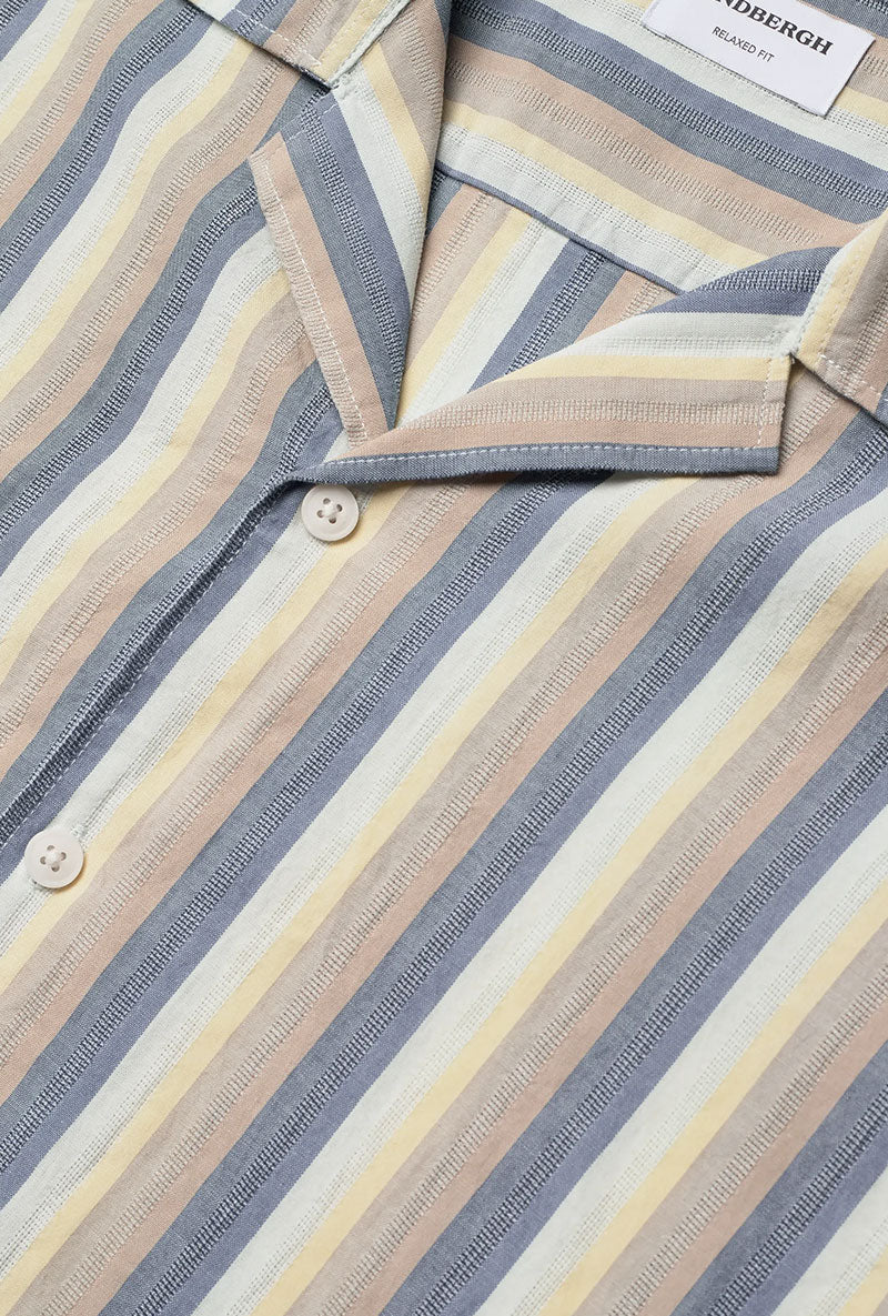 Front detail image of Striped s/s shirt in blue, by brand Lindbergh