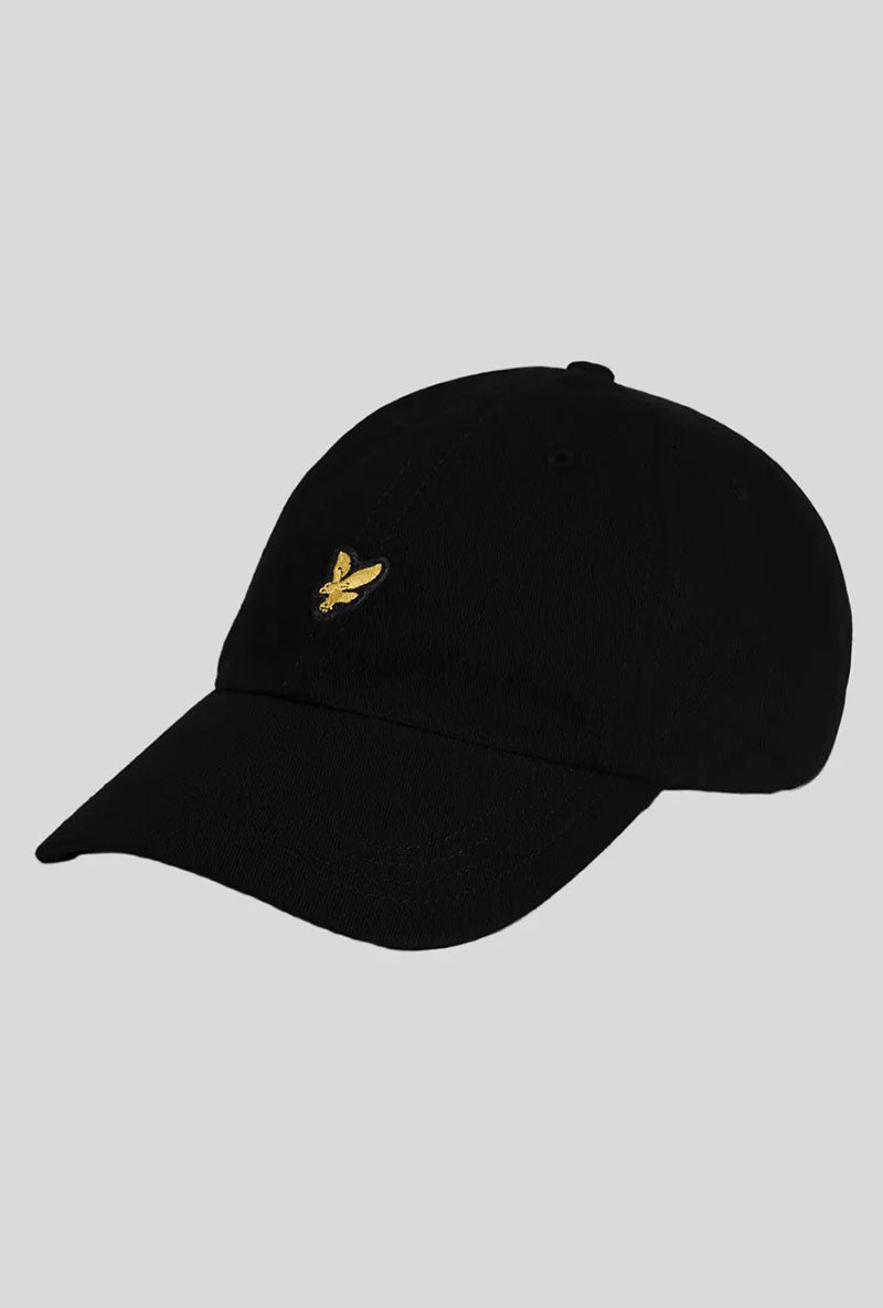 Front image of Baseball cap in black, by brand Lyle and scott