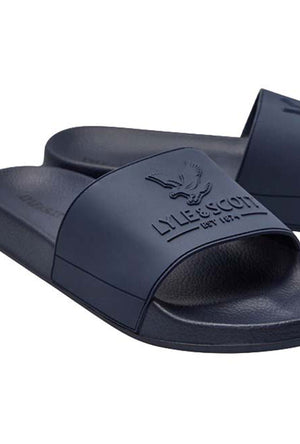 Detail image of the Brody sliders in navy, by brand Lyle and scott