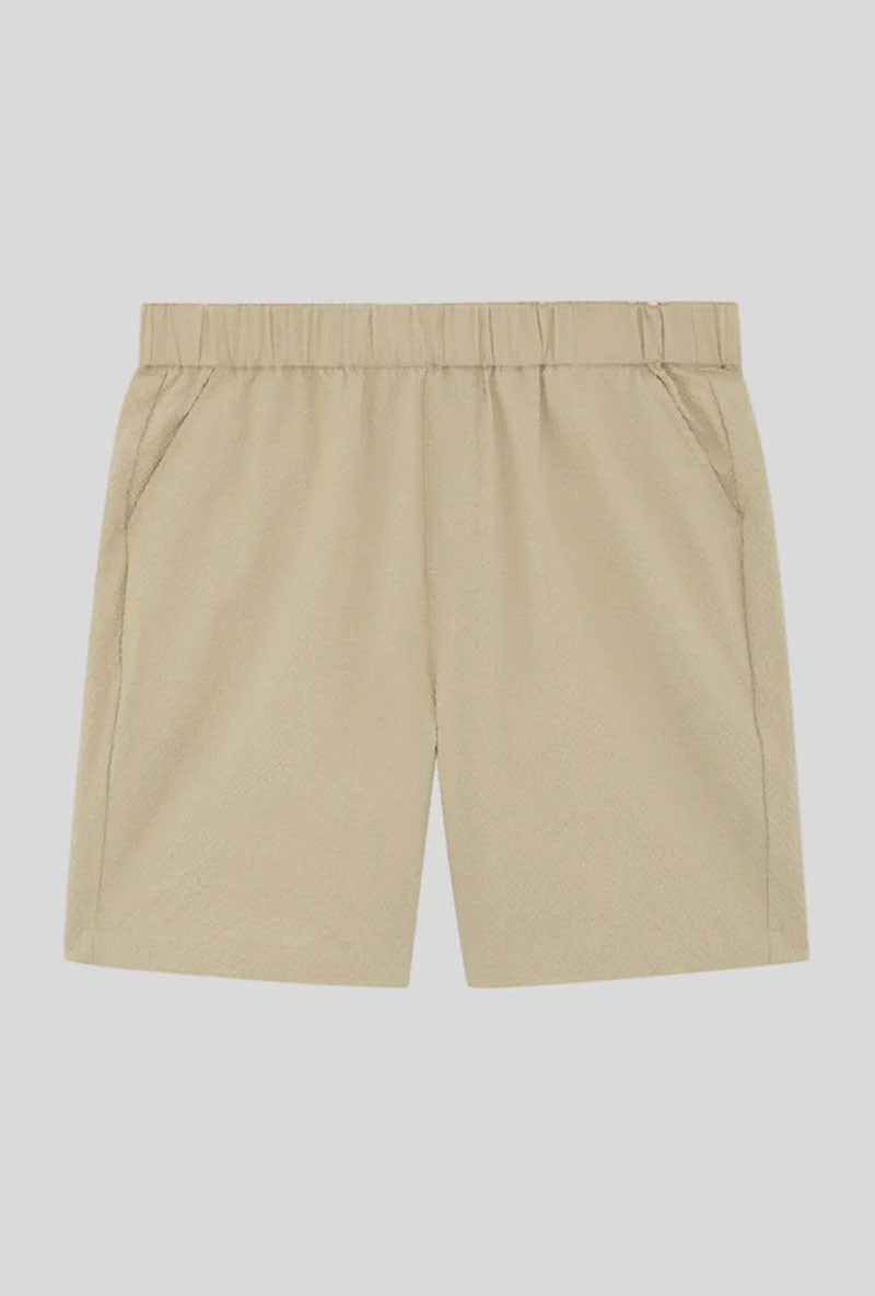 Front image of Crinkle resort shorts in stone, by brand Lyle and scott