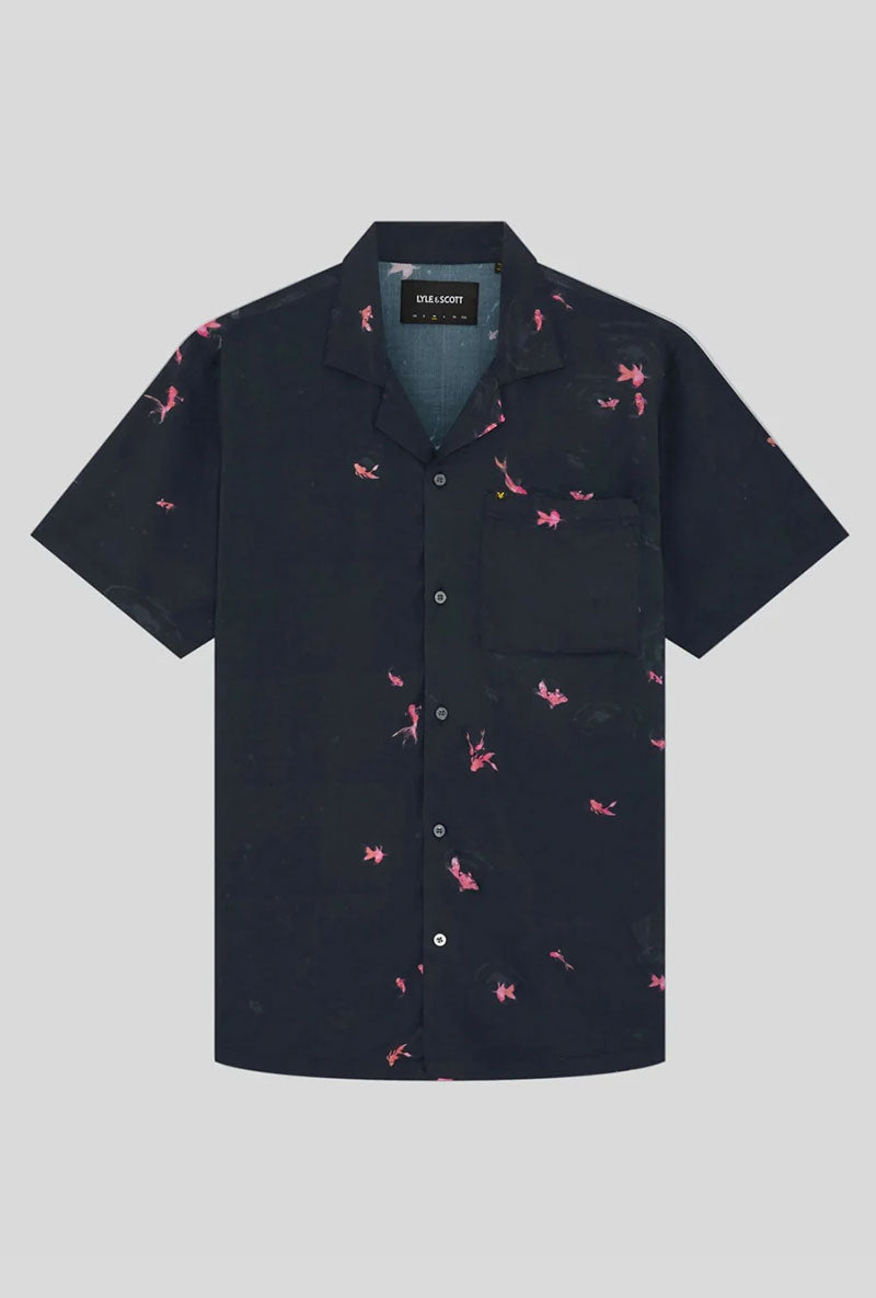 Front image of Goldfish resort shirt in navy, by brand Lyle and scott