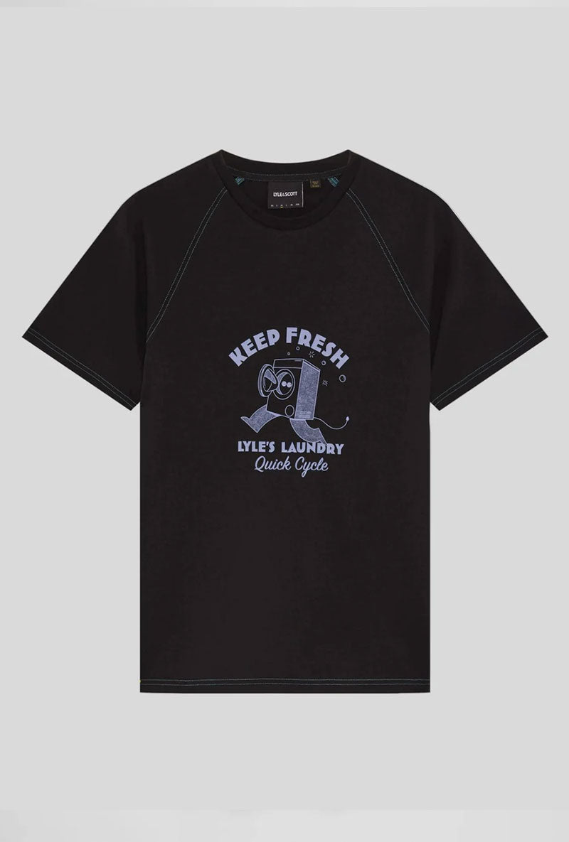 Front image of Keep fresh graphic t in navy, by brand Lyle and scott