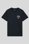 Front image of the Lyles laundry graphic t in navy, by brand Lyle and scott