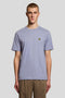 Front image of a model wearing Plain logo tshirt in blue, by brand Lyle and scott