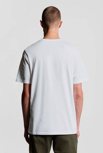 Back image of a model wearing the Plain logo tshirt in white, by brand Lyle and scott